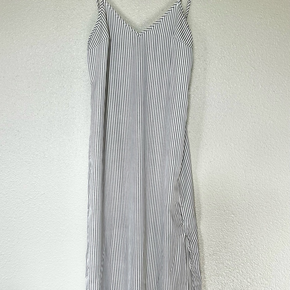 a new day White and Black Striped Midi Slip Dress
